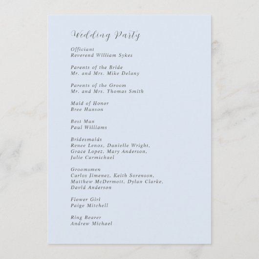 Programme Bleu Poudre élégant Mariage moderne (Dos)