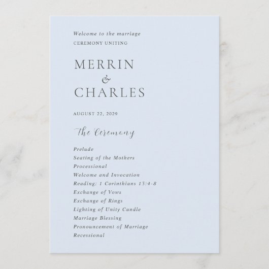 Programme Bleu Poudre élégant Mariage moderne (Devant)