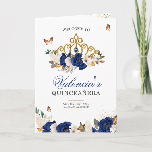 Programme Bleu Rose Gold Tiara Butterfly Quinceanera (Devant)