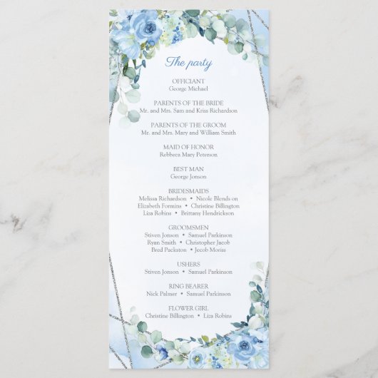 Programme Bleu Rustique Floral Argent Géométrique (Dos)