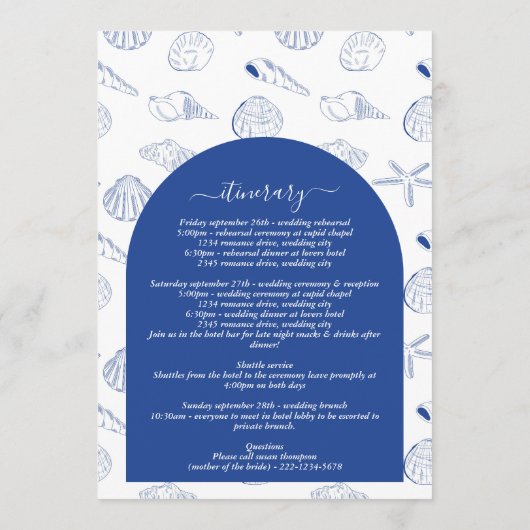 Programme Blue Clam Seashells Coastal Wedding Itinerary (Dos)