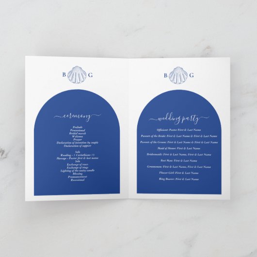 Programme Blue Clam Seashells Wedding Order of Service (Intérieur)