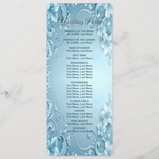 Programme Blue Decorative Floral Wedding Program (Dos)