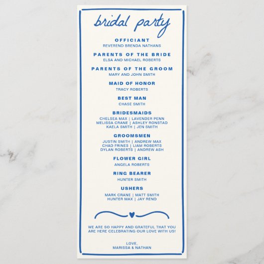 Programme Blue Drawn Together Bow Wedding Program (Dos)