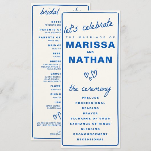 Programme Blue Drawn Together Wedding Program (Devant / Derrière)
