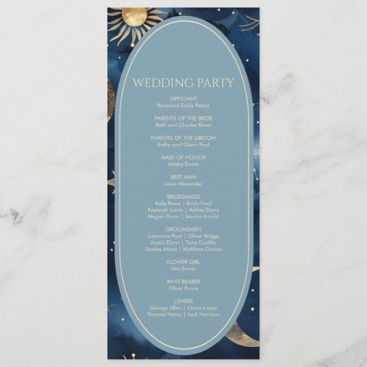 Programme Blue Gold Celestial Elegant Starry Sky Wedding (Dos)