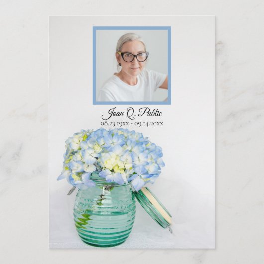 Programme Blue Hydrangea dans Jar funérailles service Memori (Devant)