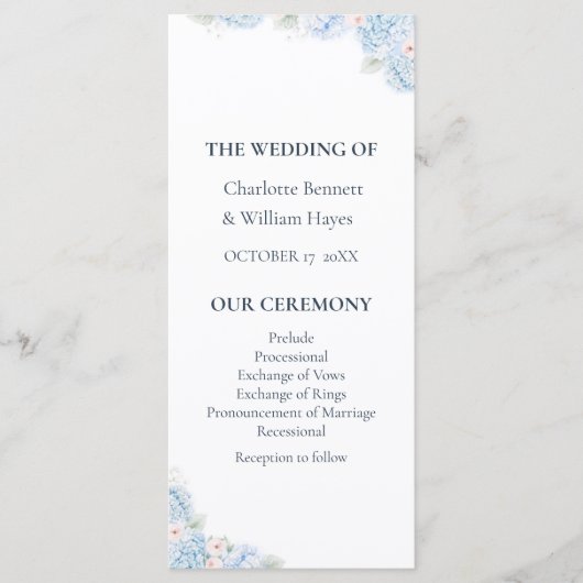 Programme Blue Hydrangea Watercolor Floral Wedding Program (Devant)