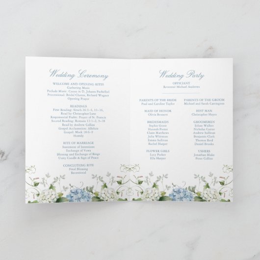 Programme Blue Hydrangea Wedding Ceremony Folded Program (Intérieur)