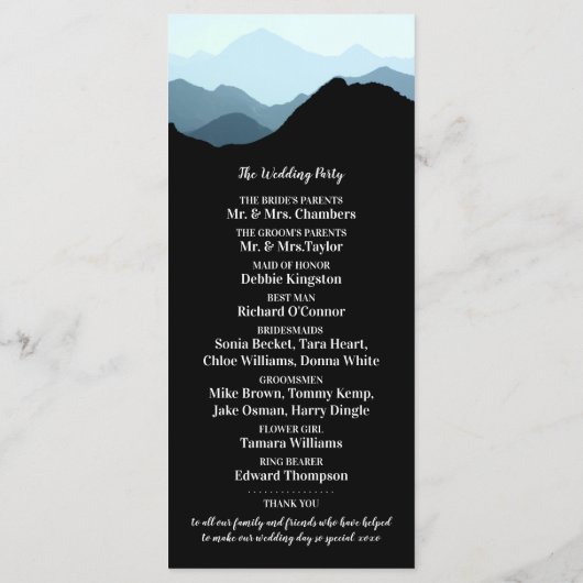 Programme Blue Mountain Range, Mariage rustique (Dos)