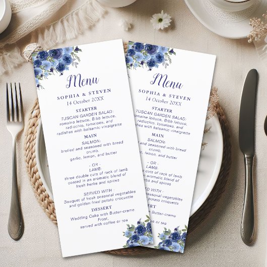 Programme Blue Navy Flowers Elegant Wedding Party