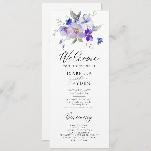 Programme Blue Navy Lavender Lilac Floral Russe Mariage (Devant / Derrière)