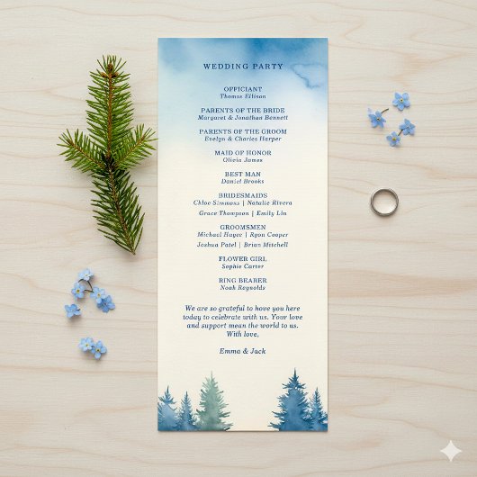 Programme Blue Watercolor Forêt nature moderne Mariage