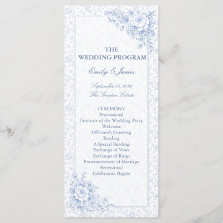 Programme Blue & White Vintage Floral Wedding program プログラム
