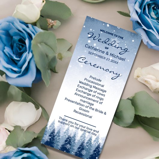 Programme Blue Winter Wonderland Pine Noël Mariage