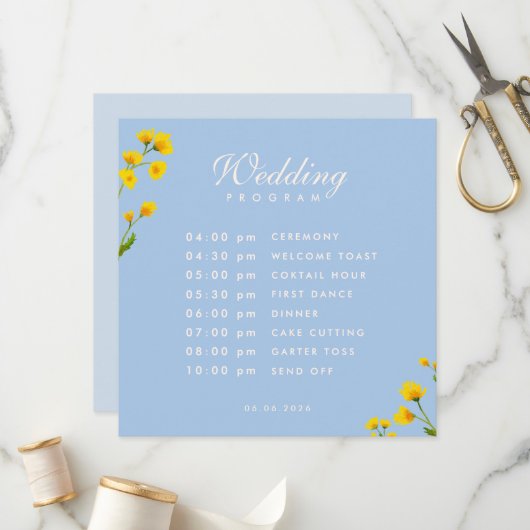 Programme Blue & Yellow buttercup wedding (Devant/Arrière en situation)