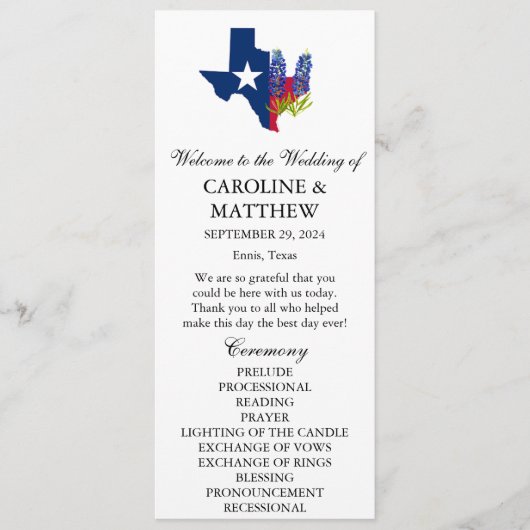 Programme Bluebonnets Blue Floral Texas Modern Mariage (Devant)