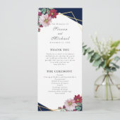 Programme Blush Burgundy Floral Gold Navy Mariage bleu (Debout devant)