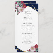 Programme Blush Burgundy Floral Gold Navy Mariage bleu (Devant / Derrière)