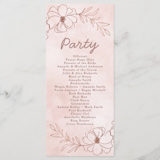Programme Blush Pink & Rose Gold Foil Chic Mariage cérémonie (Dos)