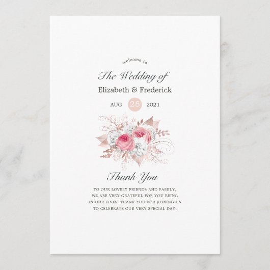 Programme Blush rose et Rose or Floral et Mariage dentelle (Devant)