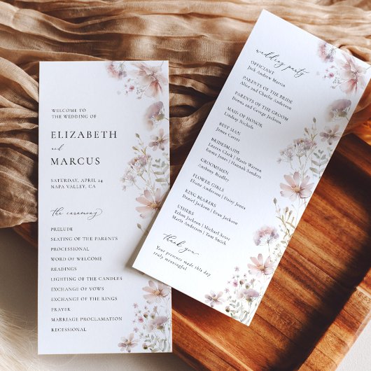 Programme Blush Wildflower Boho Wedding Program