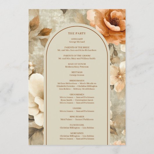 Programme Bohemian Chic Terra Cotta Beige Sage Wedding Day (Dos)