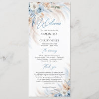 Boho Blue Floral et ivoire Roses Pampas mariage