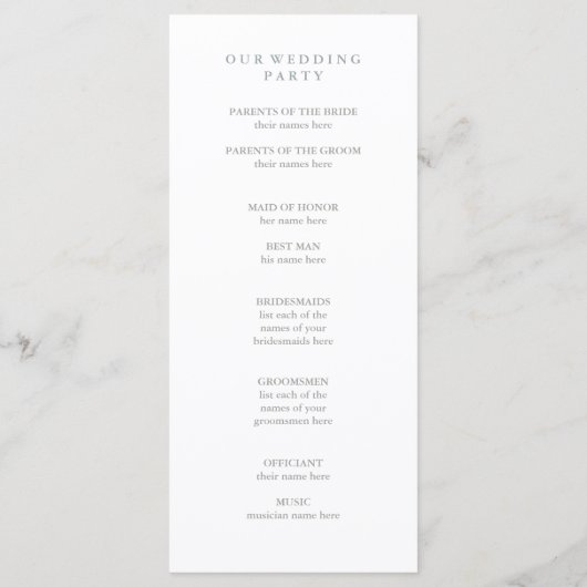 Programme Boho Botanical Coral and Grey Wedding (Dos)