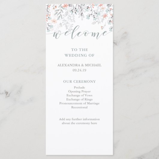 Programme Boho Botanical Coral and Grey Wedding (Devant)