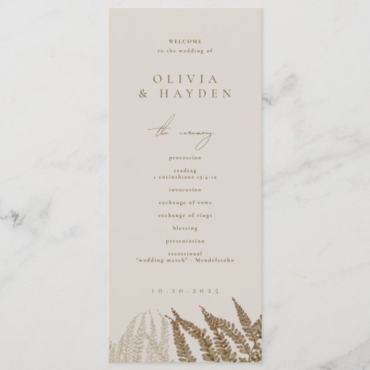 Programme Boho Botanical Wedding (Devant)