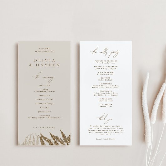 Programme Boho Botanical Wedding