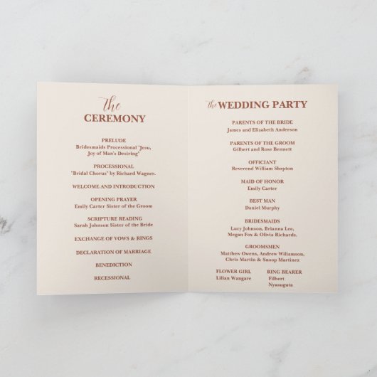 Programme Boho Burnt Orange Terracotta Mariage rustique (Intérieur)