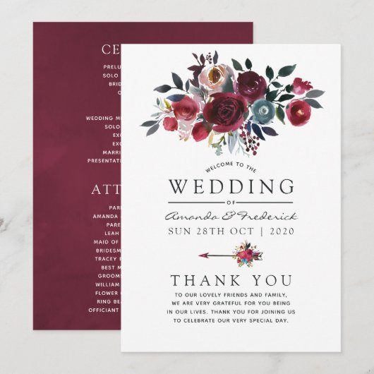 Programme Boho Chic Bourgogne et Mariage floral Navy (Devant / Derrière)