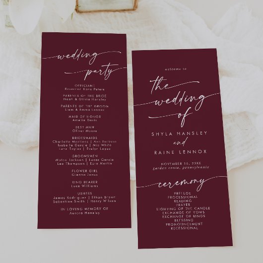 Programme Boho Chic Bourgogne Mariage Longueur du thé rouge