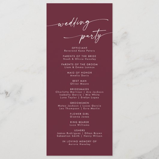 Programme Boho Chic Bourgogne Mariage Longueur du thé rouge (Dos)