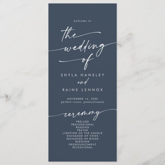 Programme Boho Chic Dark Navy Mariage Longueur du thé bleu (Devant)