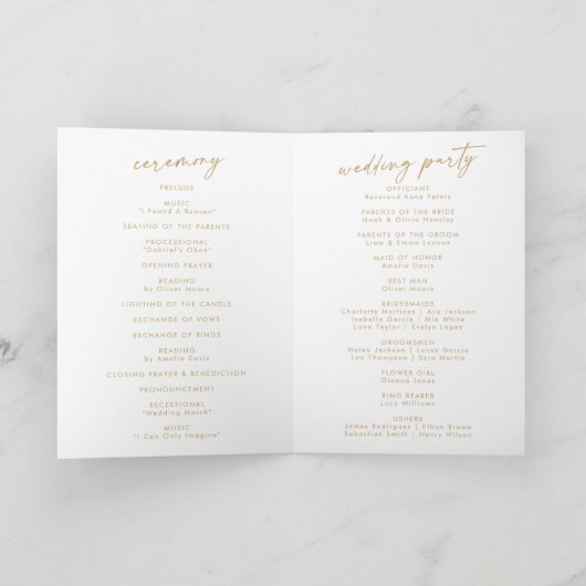 Programme Boho Chic Gold et Blanc Nous faisons plié Mariage (Intérieur)