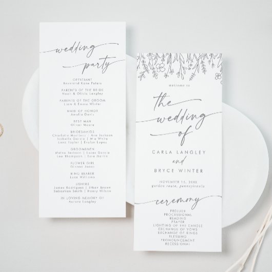 Programme Boho Chic Gray Wildflower Tea Length Wedding