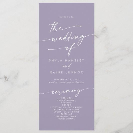 Programme Boho Chic Lavender Purple Tea Longueur Mariage (Devant)