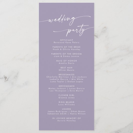 Programme Boho Chic Lavender Purple Tea Longueur Mariage (Dos)