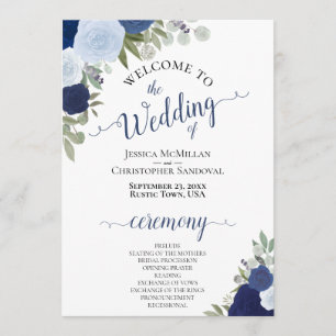 Programme Boho Chic Navy & Dusty Blue Roses Mariage élégant