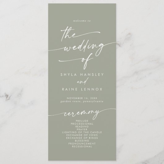 Programme Boho Chic Sage Green Tea Mariage (Devant)