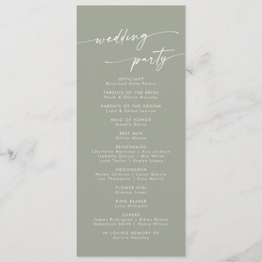 Programme Boho Chic Sage Green Tea Mariage (Dos)