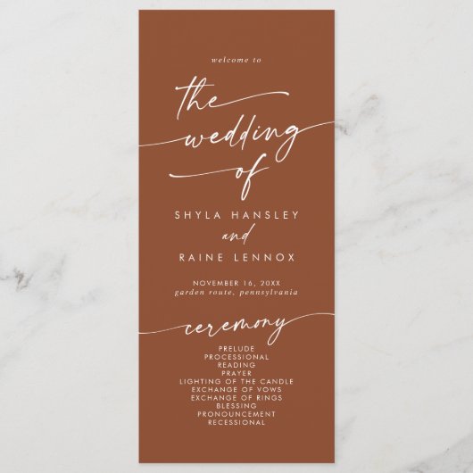 Programme Boho Chic Terracotta Tea Longueur Mariage (Devant)