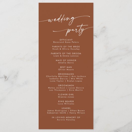 Programme Boho Chic Terracotta Tea Longueur Mariage (Dos)