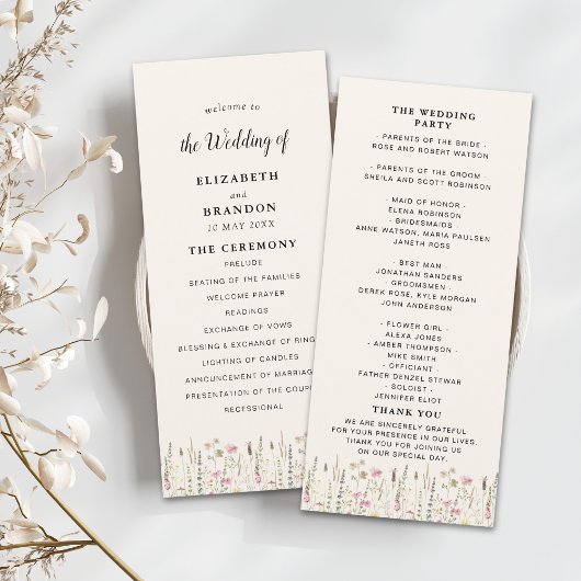 Programme Boho Chic Wedding with Beige Flowers