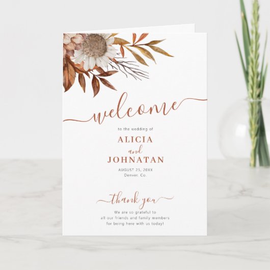 Programme Boho chute aquarelle fleurie terre cuite mariage (Devant)