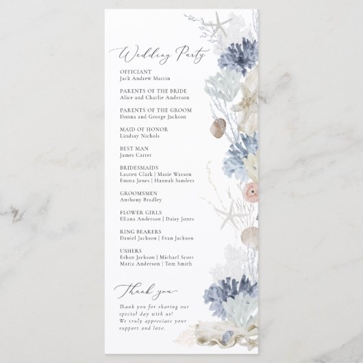 Programme Boho Elegant Ocean Beach Coral Blue Mariage (Dos)