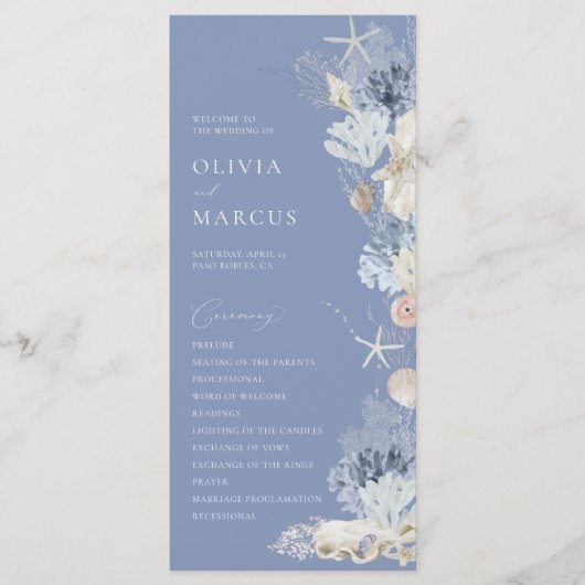 Programme Boho Elegant Ocean Beach Coral Blue Mariage (Devant)